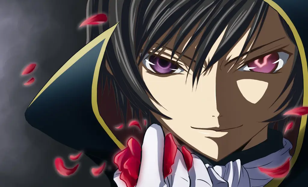 Gambar karakter Lelouch Lamperouge dan karakter penting lainnya dalam Code Geass.