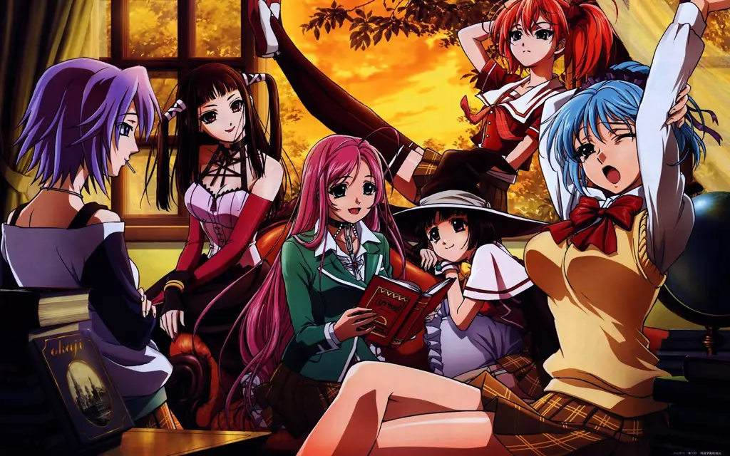 Gambar karakter-karakter utama dalam anime Rosario + Vampire