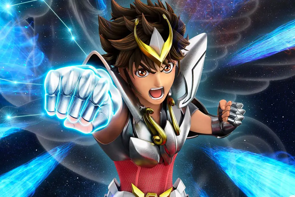 Para karakter Saint Seiya dalam berbagai pose ikonik.