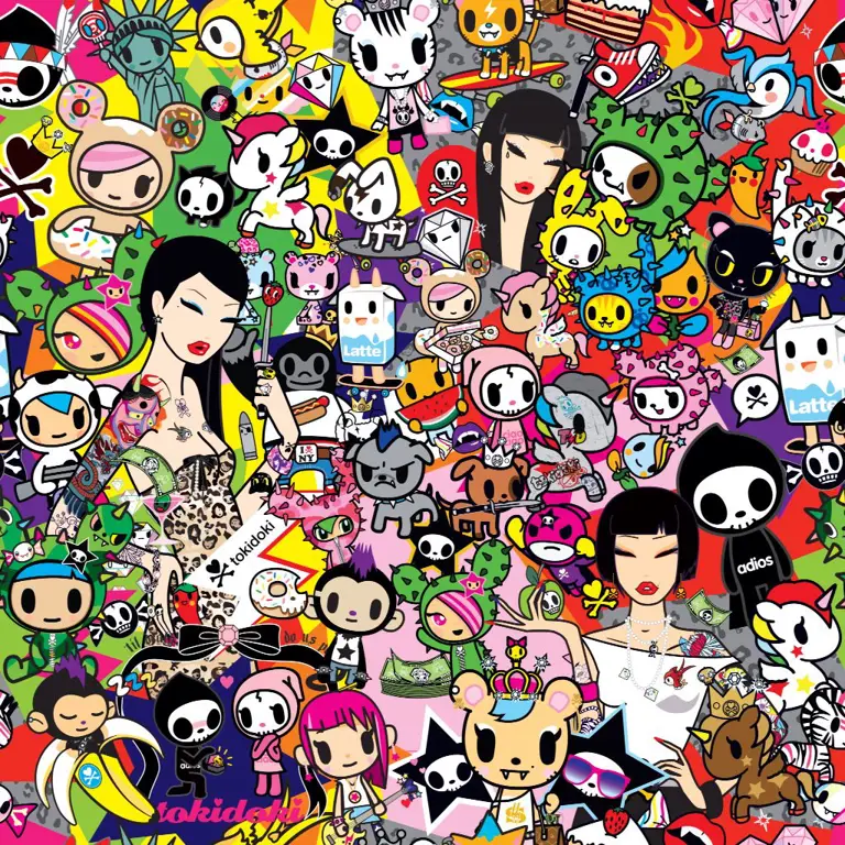 Gambar karakter-karakter Tokidoki yang lucu dan berwarna-warni.