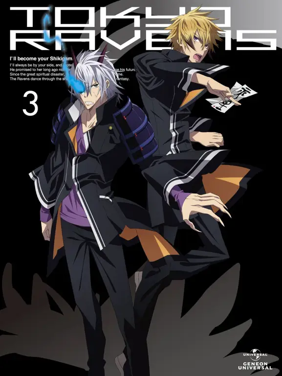 Sejumlah karakter dari anime Tokyo Ravens dalam satu gambar.