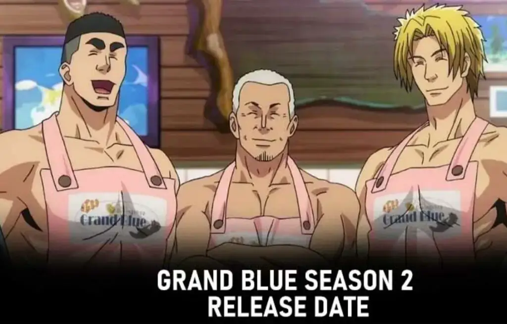 Karakter-karakter unik dan kocak yang menjadi daya tarik utama anime Grand Blue Potret karakter-karakter utama dalam anime Grand Blue dengan ekspresi yang lucu dan unik.