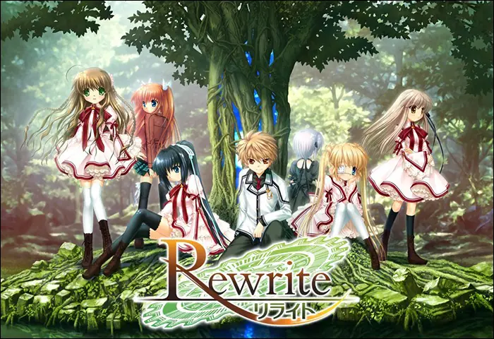 Gambar yang menampilkan beberapa karakter utama dari anime Rewrite