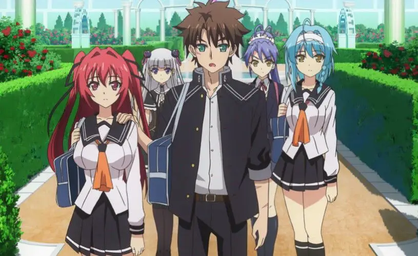 Gambar para karakter utama dalam anime Shinmai Maou no Testament