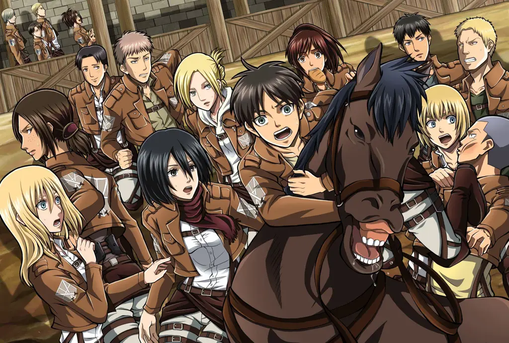 Gambar para karakter utama Attack on Titan