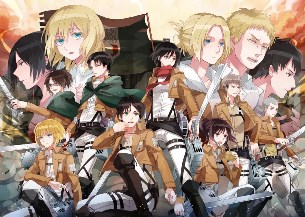 Gambar para karakter utama Attack on Titan