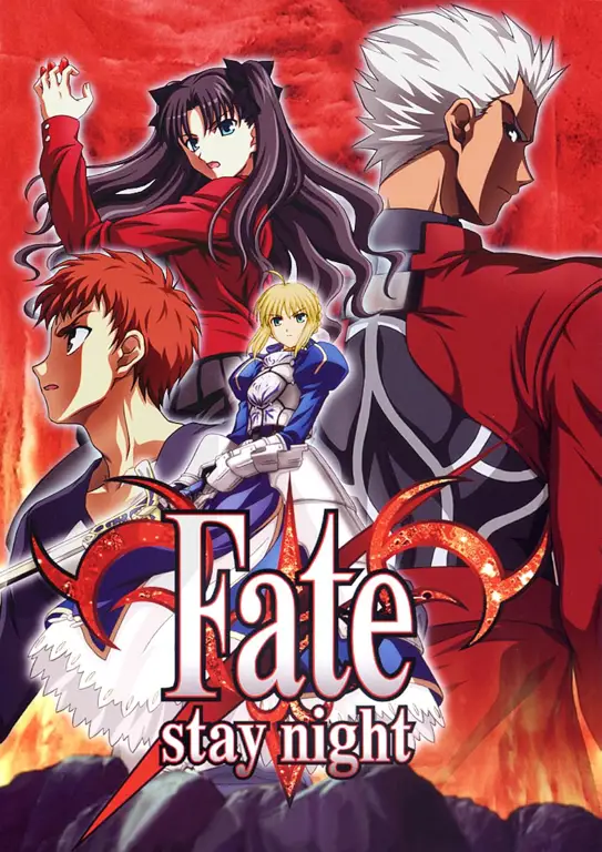 Gambar yang menampilkan beberapa karakter utama Fate Stay Night 2006