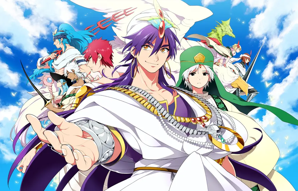 Ilustrasi karakter-karakter utama dalam Magi: The Labyrinth of Magic