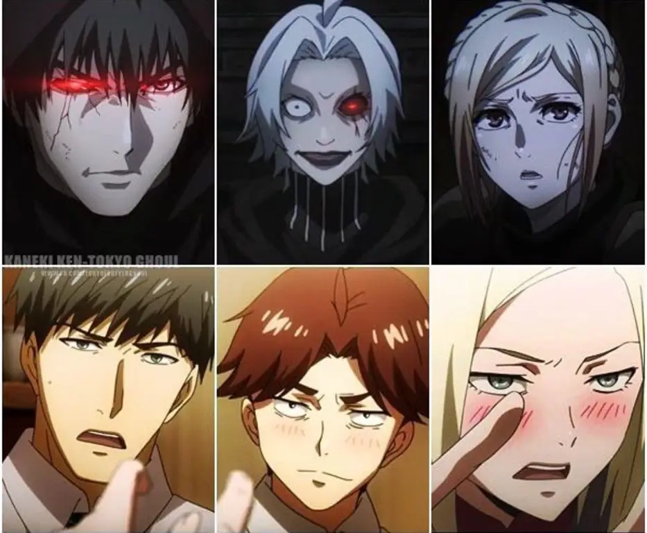 Karakter-karakter penting dalam Tokyo Ghoul:re, termasuk Kaneki, Eto, dan lainnya.