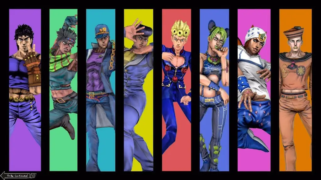 Gambar karakter-karakter utama di Jojo's Bizarre Adventure Part 2