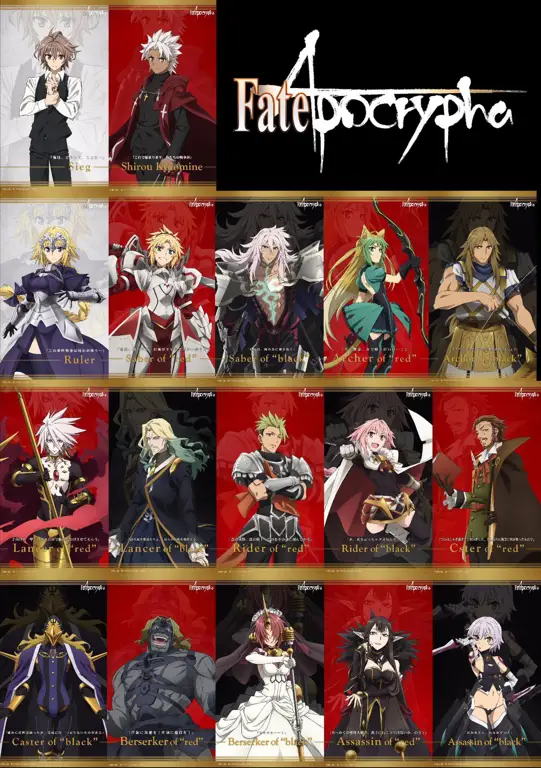 Gambar karakter-karakter utama dalam Fate Apocrypha