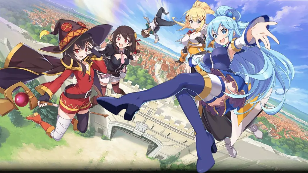 Gambar para karakter utama KonoSuba