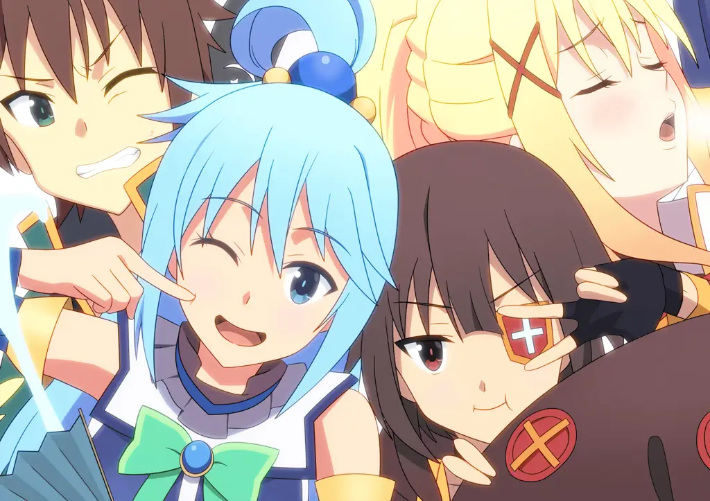 Gambar karakter-karakter utama Konosuba