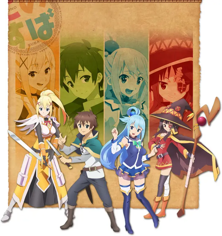 Ilustrasi karakter-karakter Konosuba