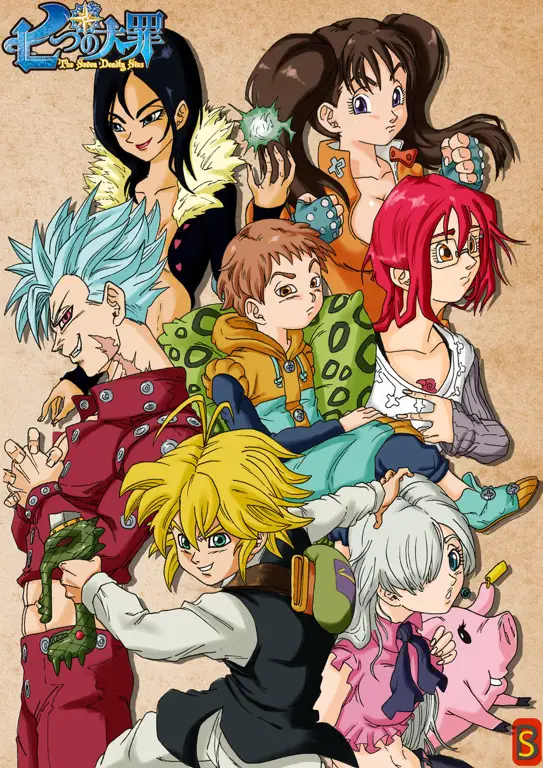 Ilustrasi karakter-karakter dalam Nanatsu no Taizai