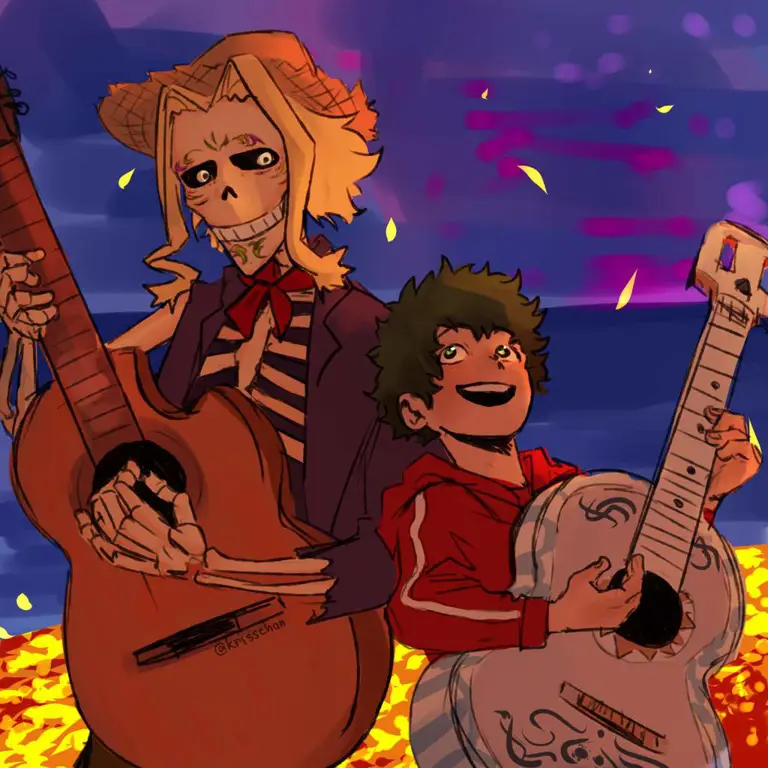 Ilustrasi karakter My Hero Academia mendengarkan musik