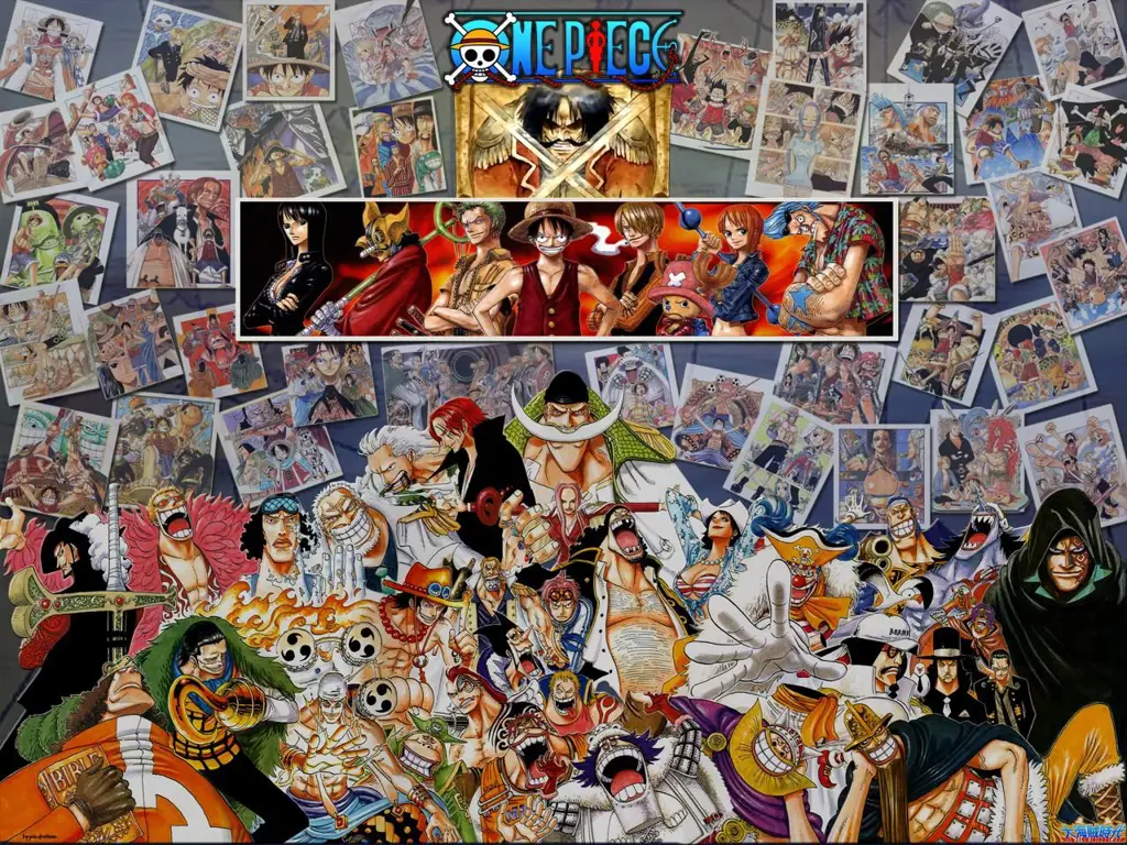 Gambar karakter One Piece menonton anime bersama