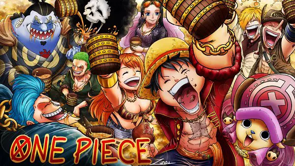 Karakter One Piece merayakan sesuatu