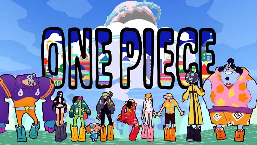 Gambar yang menampilkan karakter-karakter utama One Piece.