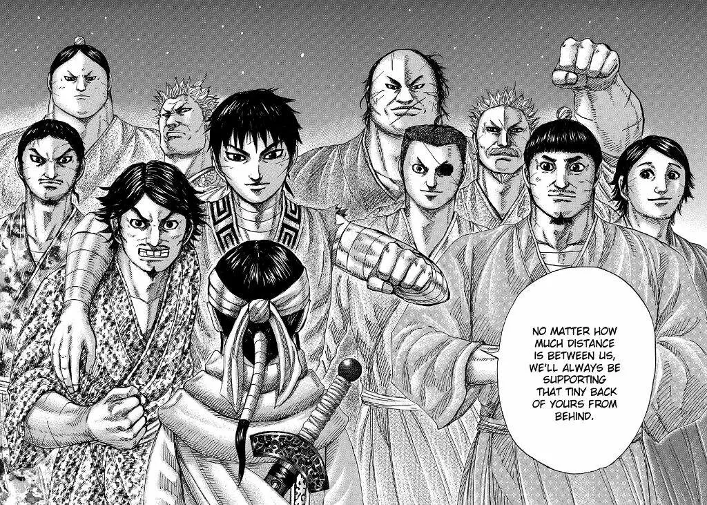 Gambar yang menampilkan beberapa karakter utama Kingdom dalam pertempuran di chapter 797