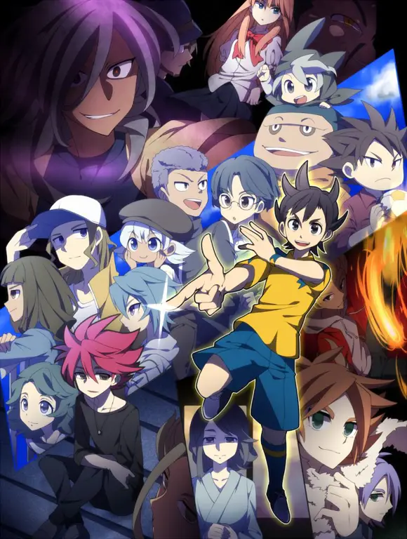 Gambar para karakter utama dalam Inazuma Eleven Ares no Tenbin, termasuk pemain dan pelatih.