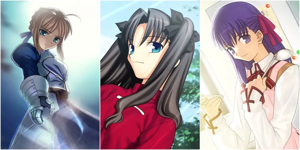 Gambar karakter utama Fate Stay Night seperti Saber, Rin, dan Shirou