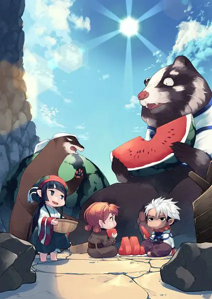 Ilustrasi chibi Haku dan Mikochi yang menggemaskan