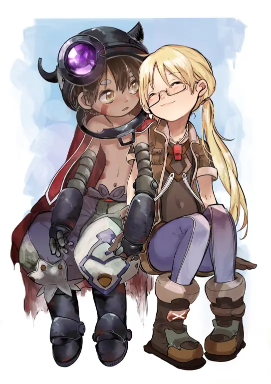 Ilustrasi karakter utama dalam manga Made in Abyss, seperti Riko dan Reg.