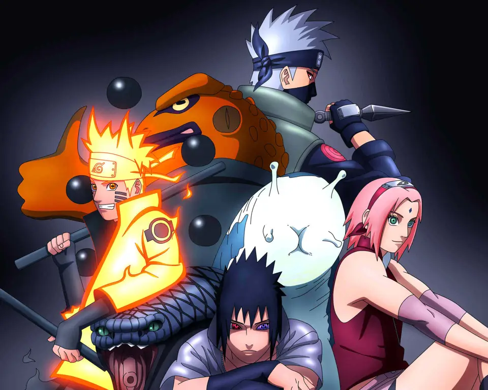 Gambar yang menampilkan semua karakter utama Naruto Shippuden