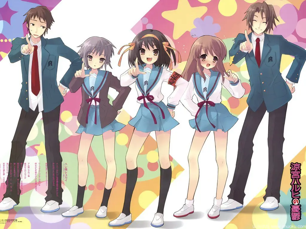 Gambar karakter-karakter utama dalam anime Suzumiya Haruhi no Yuuutsu