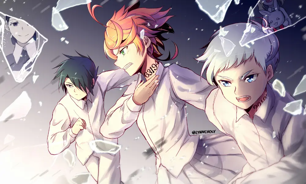 Karakter Emma, Ray, dan Norman dari The Promised Neverland