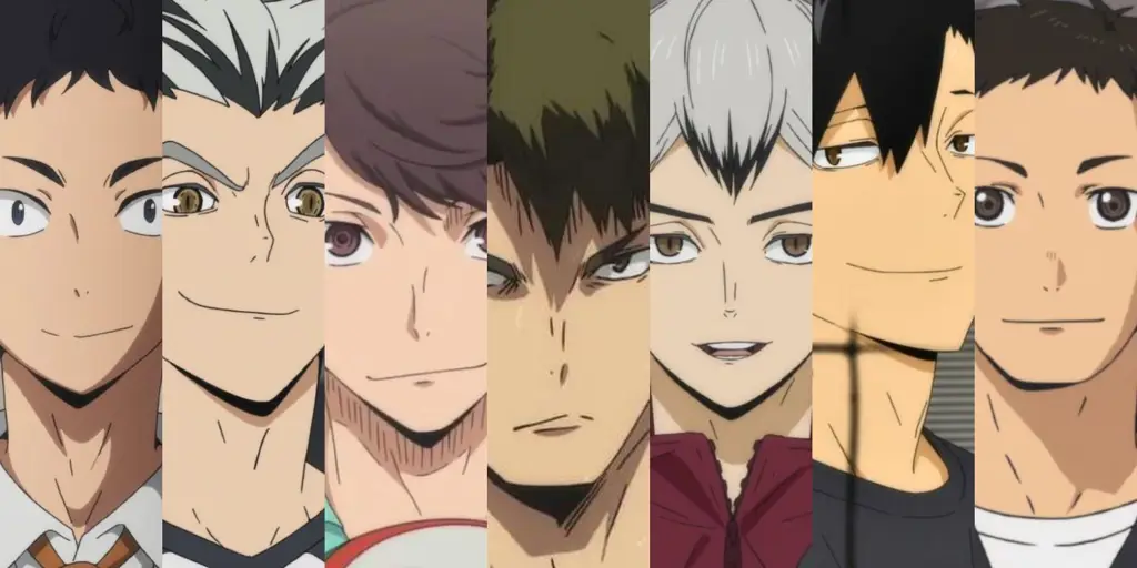 Gambar tim voli Haikyuu!! sedang merayakan kemenangan