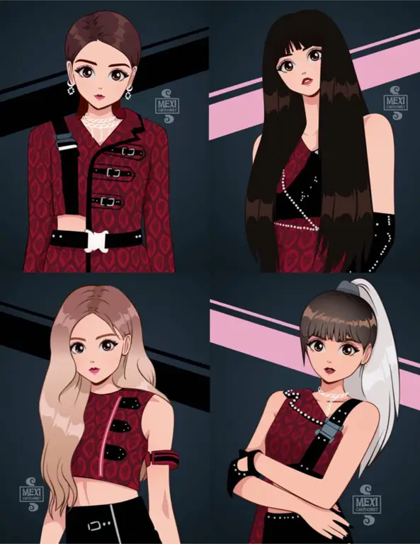 Gambar digital art Blackpink bergaya anime