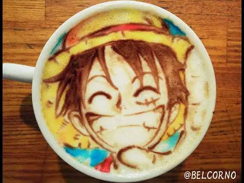 Contoh latte art bertema anime yang detail dan rumit