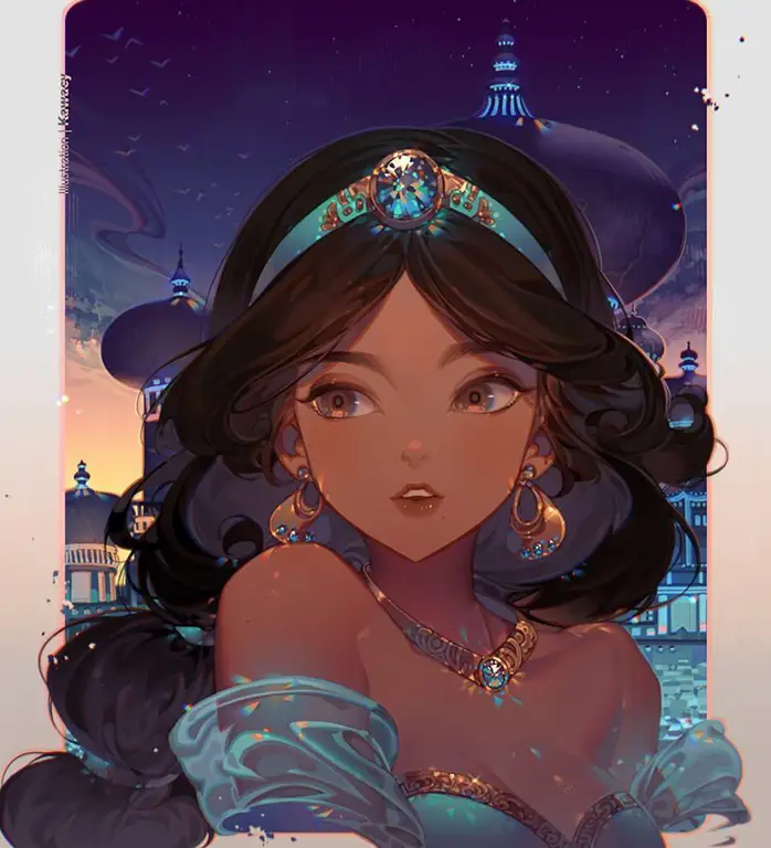 Gambar fanart Disney Princess bergaya anime dari para penggemar