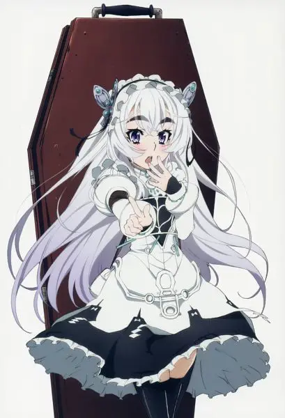 Gambar kunci dari anime Hitsugi no Chaika yang menampilkan Chaika dan kedua saudara Acura