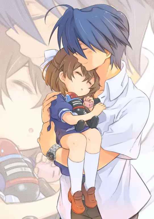 Gambar ayah dan anak perempuan dalam anime yang menunjukkan kasih sayang