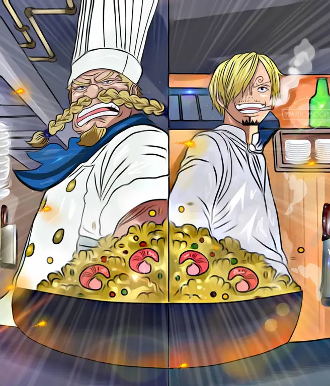 Gambar Sanji sedang memasak di kapal Thousand Sunny