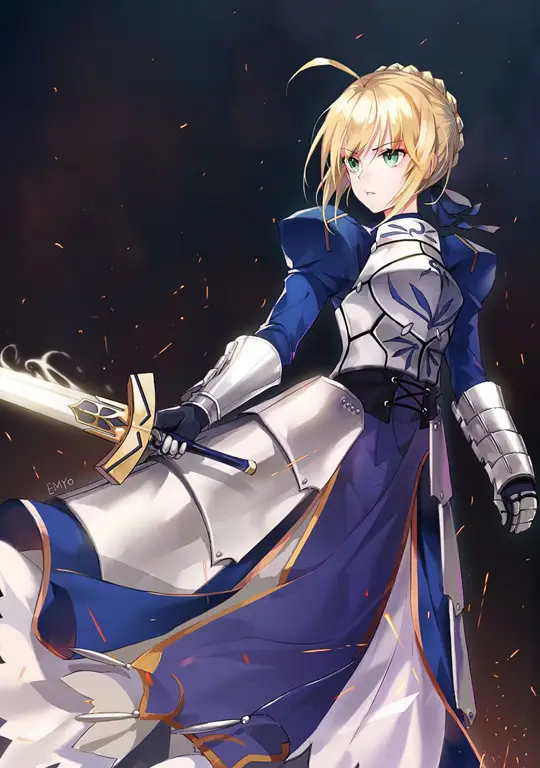 Ilustrasi Artoria Pendragon sebagai Saber Fate