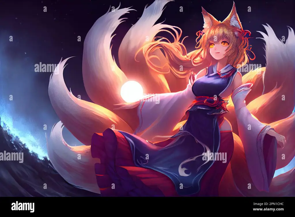 Gambar rubah anime kitsune yang cantik dan elegan