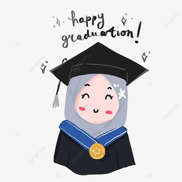 Ilustrasi anime muslimah yang bahagia setelah wisuda