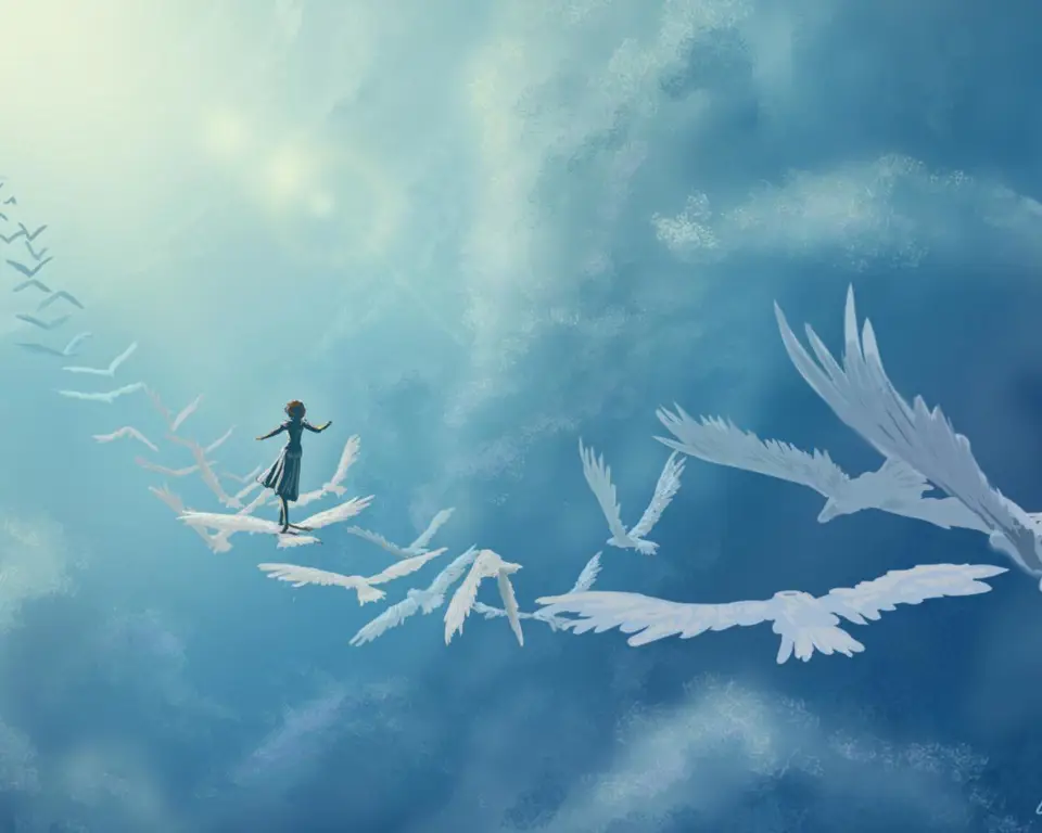 Gambar burung biru yang terbang bebas di langit, melambangkan kebebasan dalam anime.