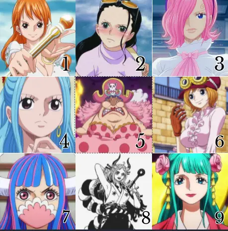 Gambar berbagai karakter wanita One Piece dengan berbagai kepribadian