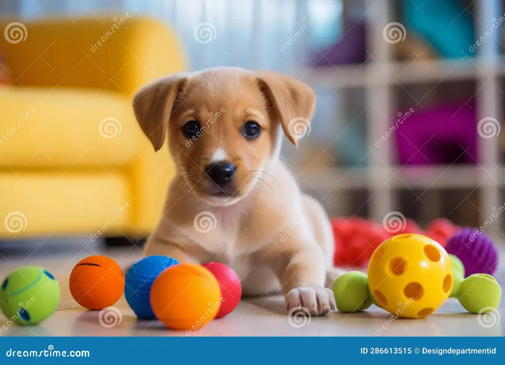 Anak anjing lucu sedang bermain dengan mainan