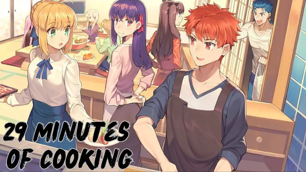 Gambar keluarga Emiya sedang memasak bersama di dapur