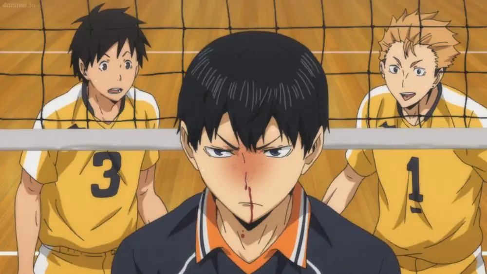 Noya Haikyuu sedang menerima smash bola voli