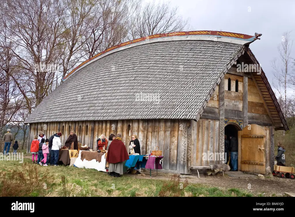 Pemandangan desa Viking dengan rumah-rumah tradisional