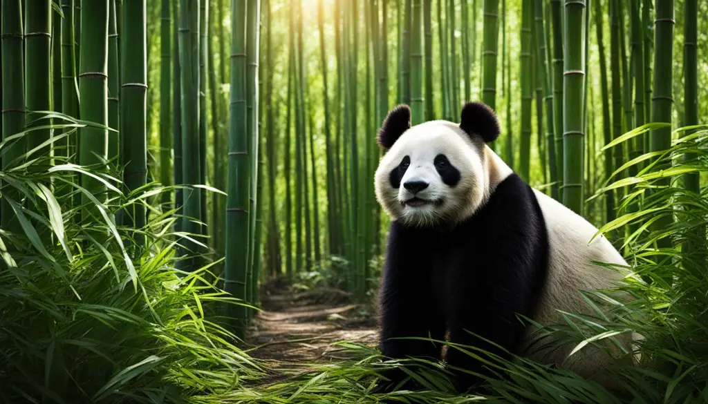 Panda raksasa di hutan bambu