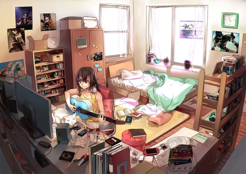 Kehidupan Sehari-hari dalam Anime One Room Gambar seorang gadis anime di dalam kamarnya