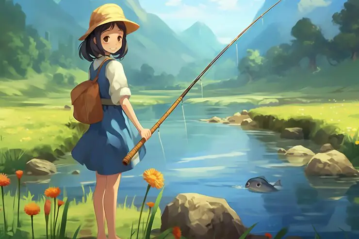 Pemandangan anime tentang memancing yang indah